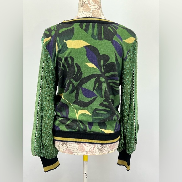 BLANK LONDON for ANTHROPOLOGIE Green and black Monstera knit sweater size S - Picture 4 of 16